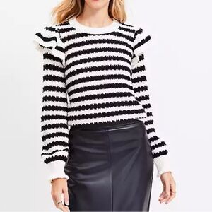 LOFT Striped Shoulder Ruffle Sweater